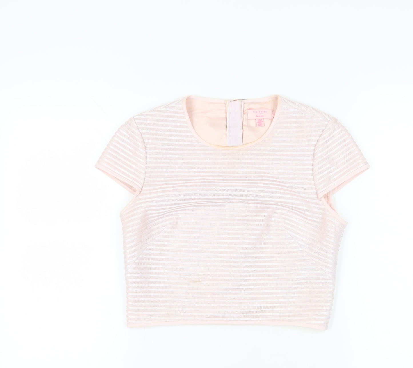 Ted Baker Women's Pink Cropped Striped T-Shirt - Size 6