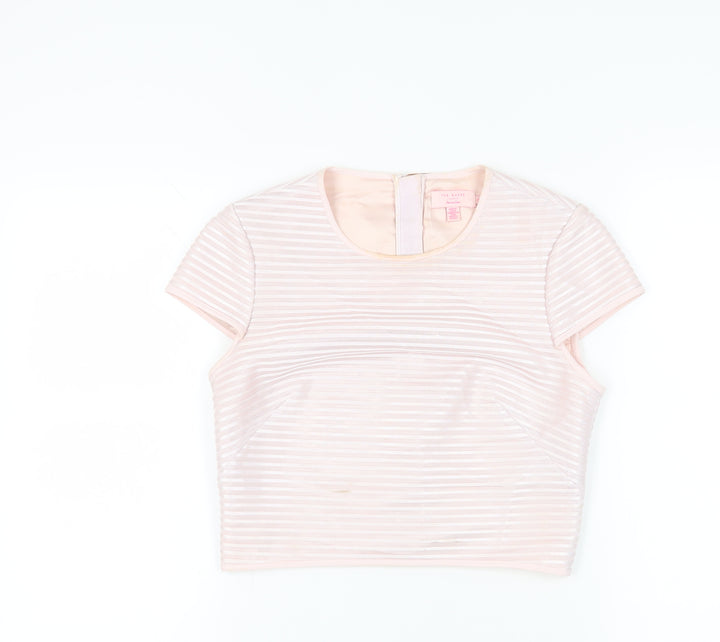 Ted Baker Women's Pink Cropped Striped T-Shirt - Size 6