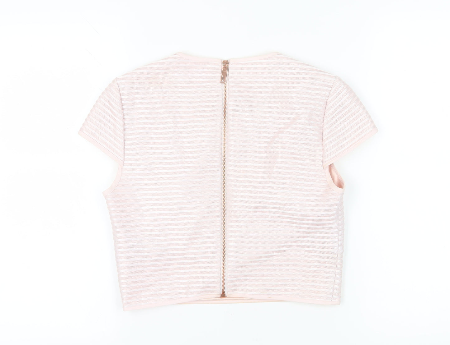 Ted Baker Women's Pink Cropped Striped T-Shirt - Size 6