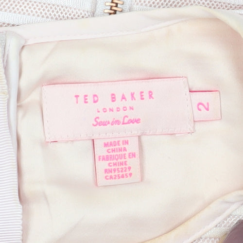 Ted Baker Women's Pink Cropped Striped T-Shirt - Size 6