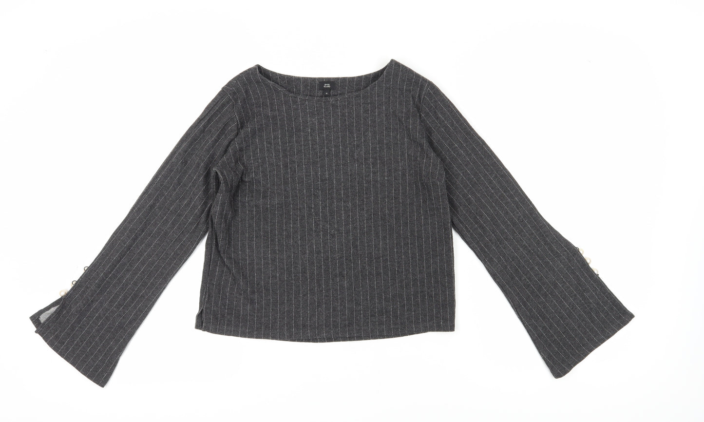 River Island Women's Grey Striped Top Size 10