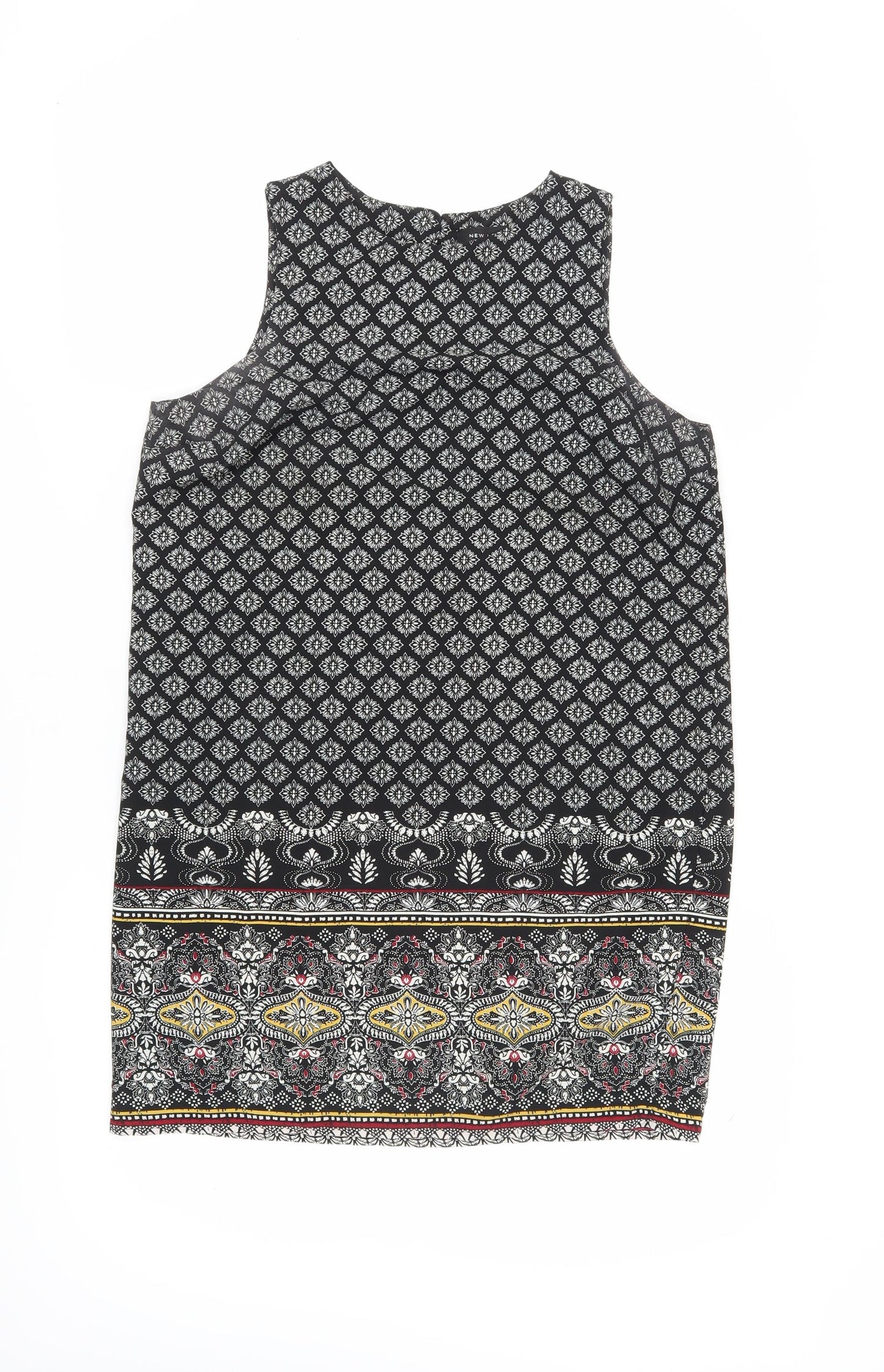 New Look Women's Black Geometric Shift Dress UK 10