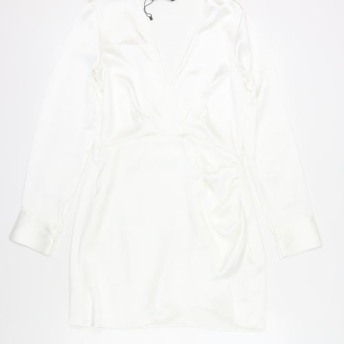 Zara Women's White Long Sleeve Wrap Dress L