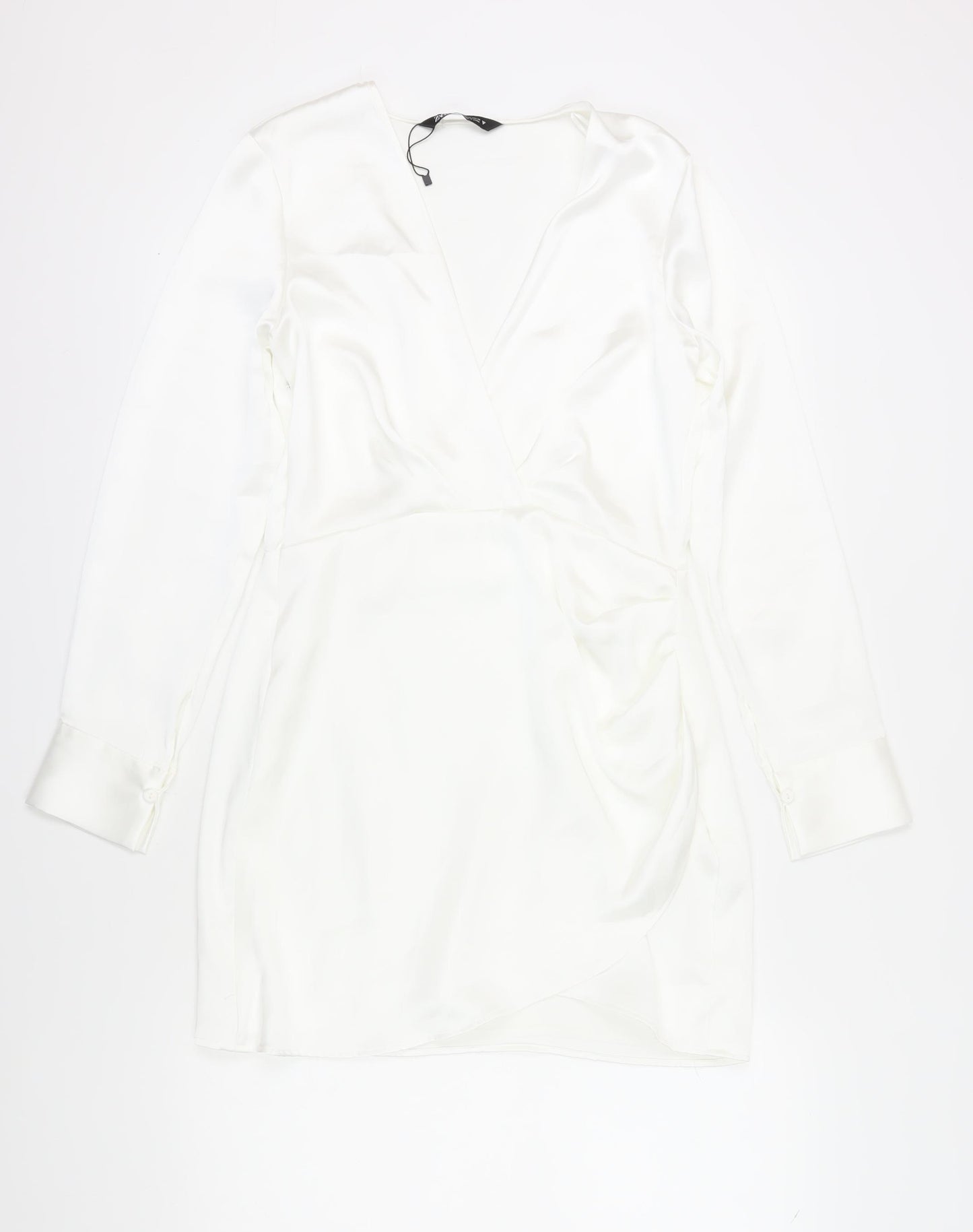 Zara Women's White Long Sleeve Wrap Dress L