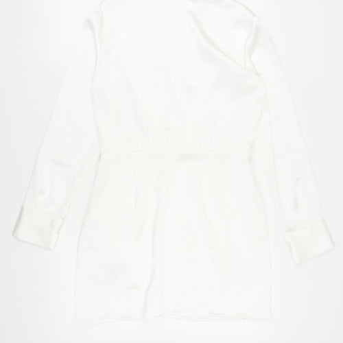 Zara Women's White Long Sleeve Wrap Dress L