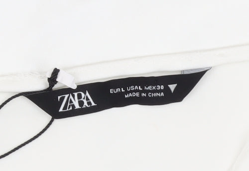 Zara Women's White Long Sleeve Wrap Dress L