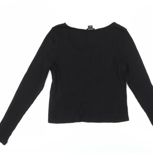 Monki Women's Black Button-Up Top, Medium, Long Sleeve