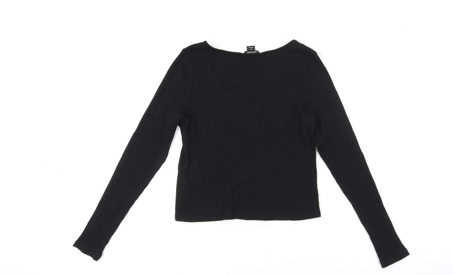 Monki Women's Black Button-Up Top, Medium, Long Sleeve