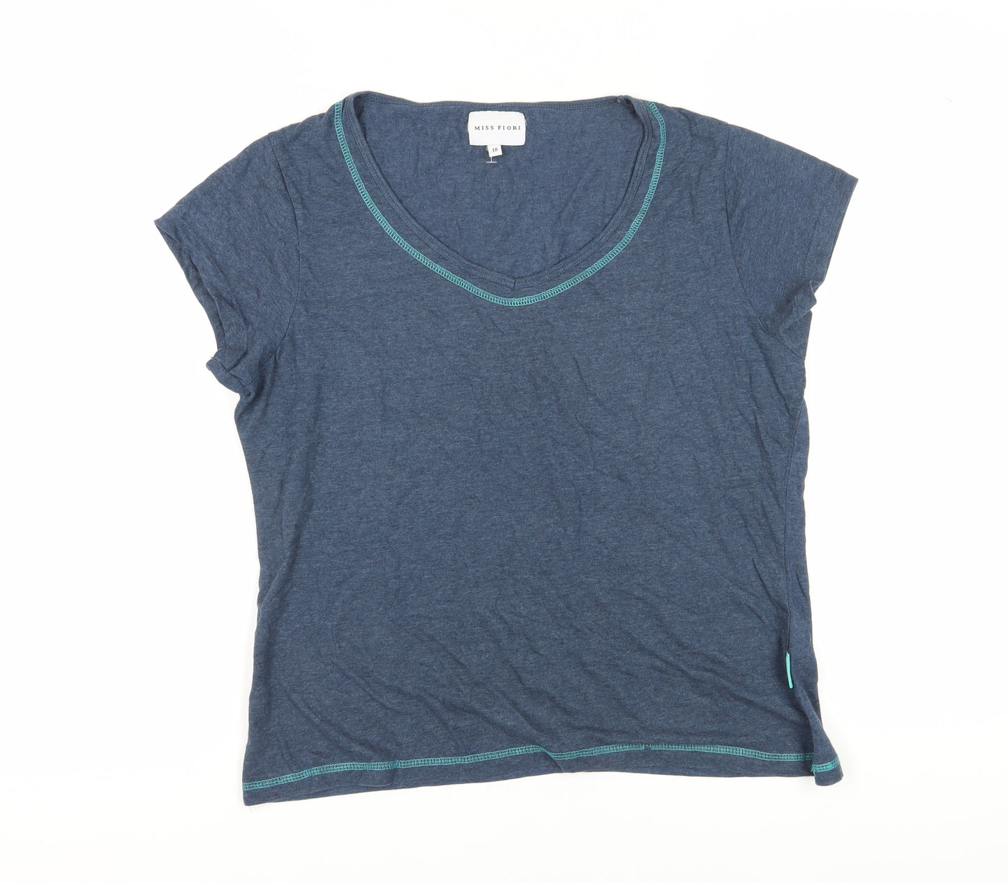 Miss Fiori Women's Blue V-Neck T-Shirt - Size 18
