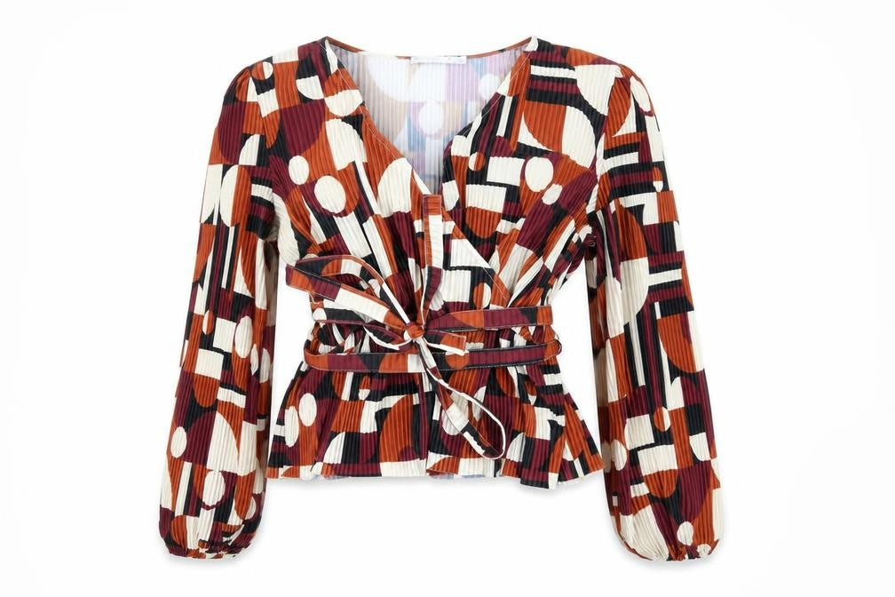 Front view of Warehouse Women's Multicoloured Wrap Blouse, size 10