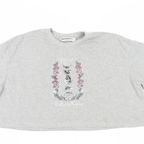 Silkroad Women's Grey Cropped T-Shirt Size 14