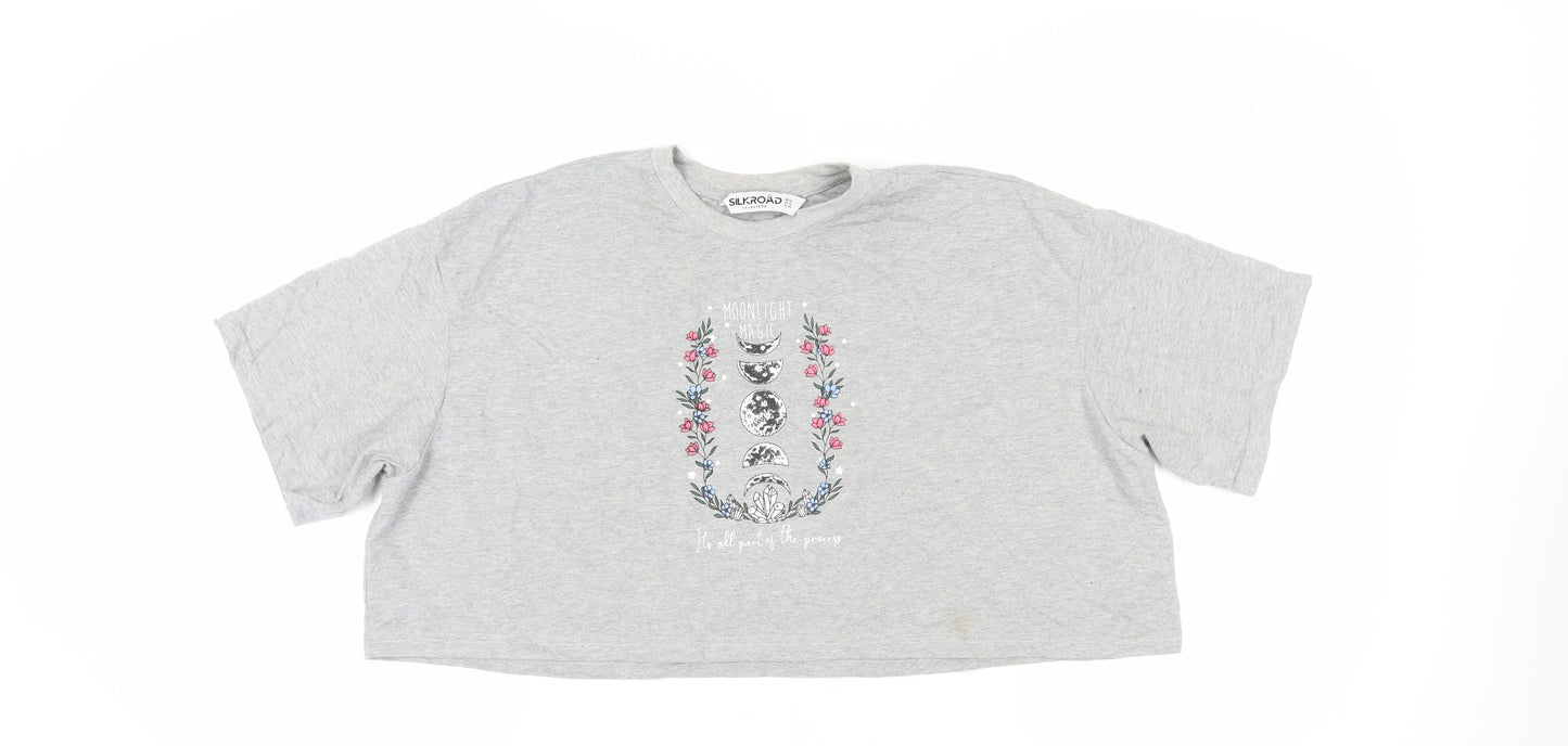 Silkroad Women's Grey Cropped T-Shirt Size 14