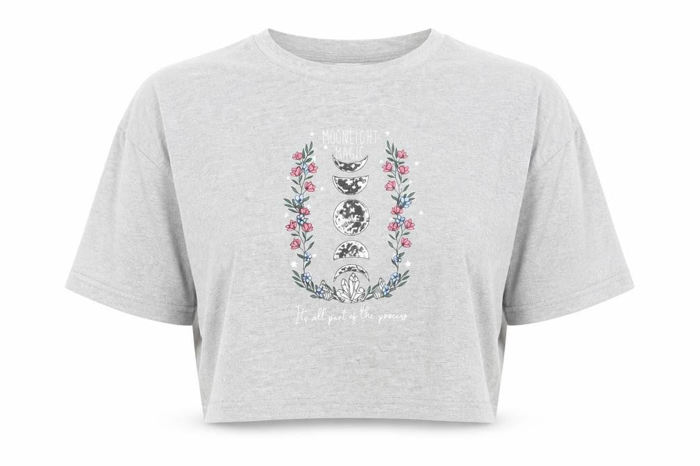 Front view of Silkroad Women's Grey Cropped T-Shirt, size 14