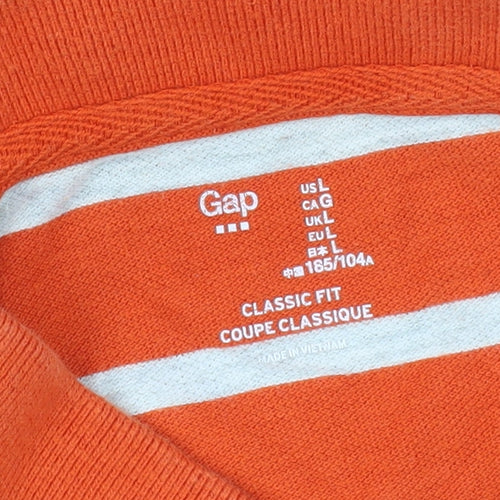 Gap Men's Orange Striped Polo Shirt L Classic Fit