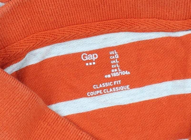 Gap Men's Orange Striped Polo Shirt L Classic Fit
