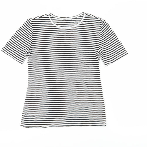 ZARA Women's M Striped T-Shirt in Black