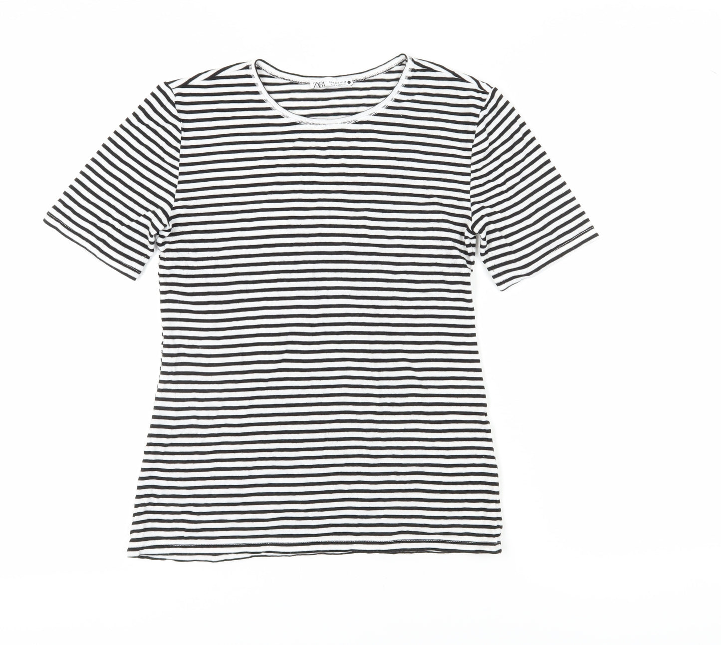 ZARA Women's M Striped T-Shirt in Black