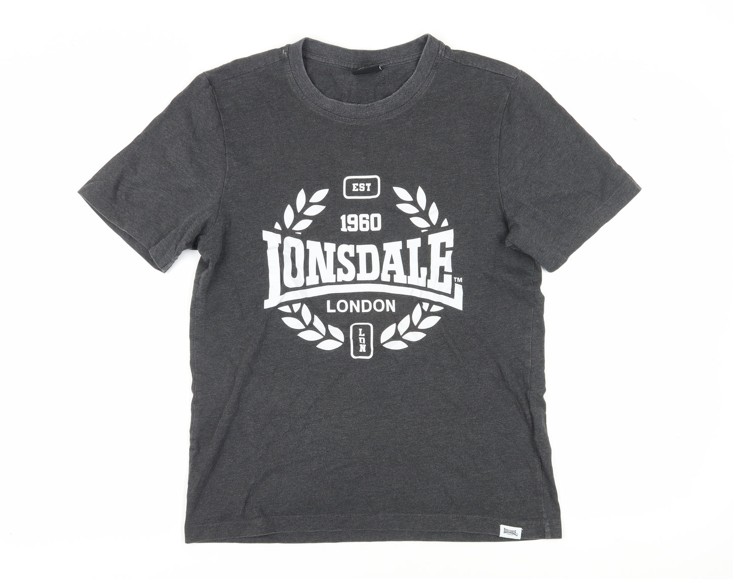 Lonsdale Men's Grey Graphic Logo T-Shirt, Size L