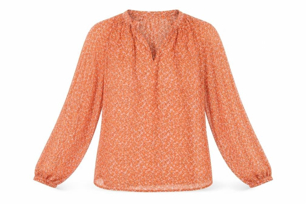 Front view of Saint Tropez Women's Orange Floral Blouse Tunic S