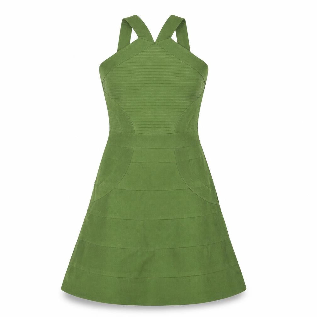 Front view of WOW Couture Green A-Line Midi Dress S Sleeveless