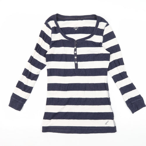 H&M Women's Blue Striped Long Sleeve Henley Shirt