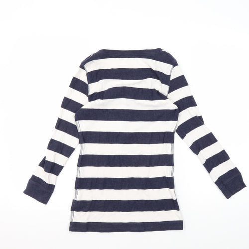 H&M Women's Blue Striped Long Sleeve Henley Shirt