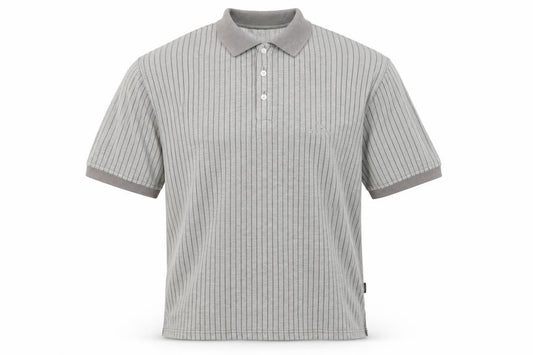 Front view of Donnay Men's Grey Striped Polo Shirt, size L, Regular Fit