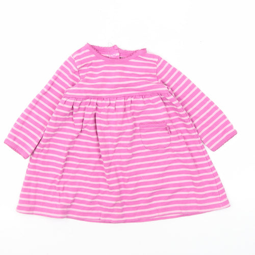 JoJo Maman Bébé Girls Pink Striped Dress 12 Months