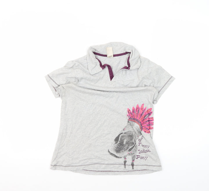 Decathlon Girls Grey Polo Shirt Graphic Print 14 Years