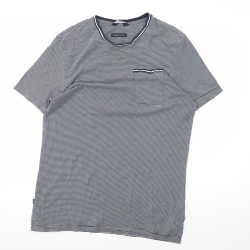 Marks and Spencer Men's Blue Striped Cotton T-Shirt M