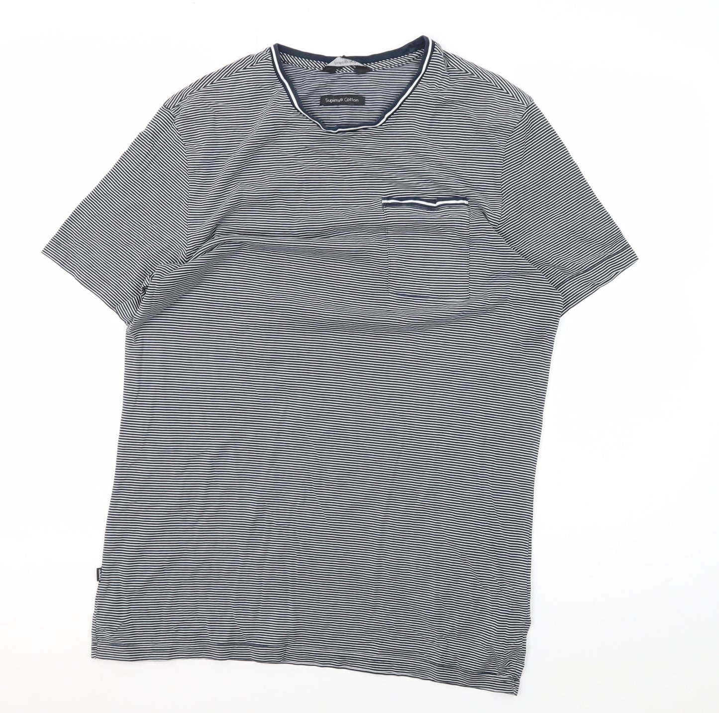 Marks and Spencer Men's Blue Striped Cotton T-Shirt M
