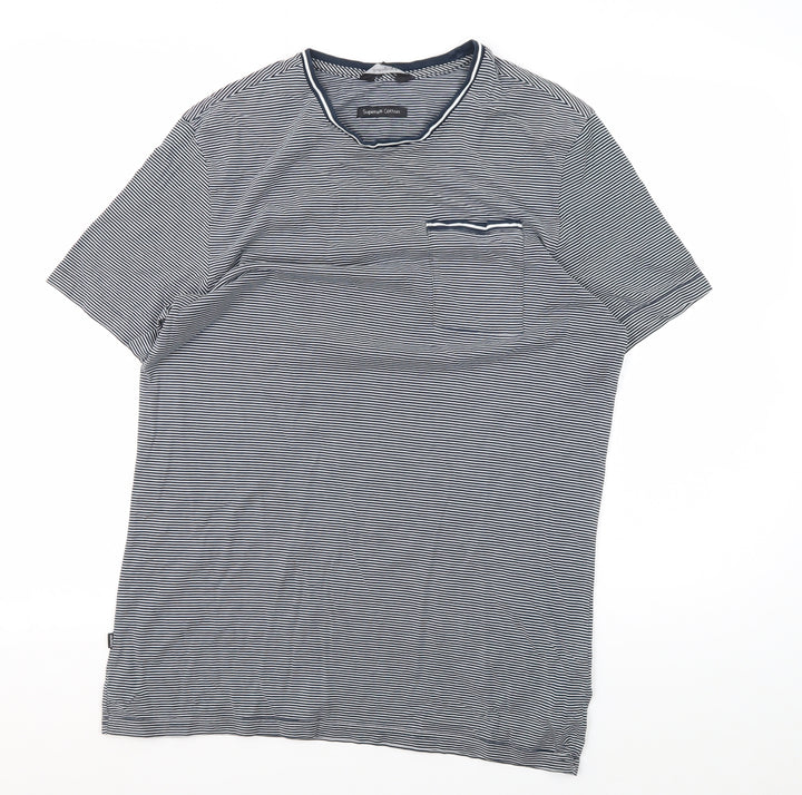 Marks and Spencer Men's Blue Striped Cotton T-Shirt M