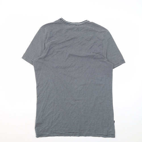 Marks and Spencer Men's Blue Striped Cotton T-Shirt M
