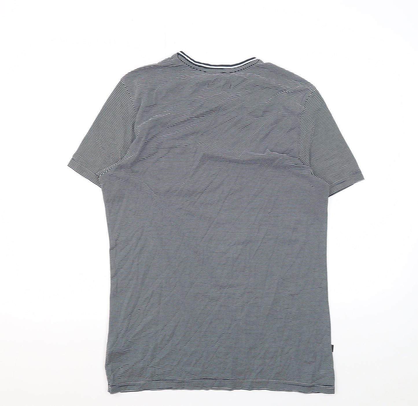Marks and Spencer Men's Blue Striped Cotton T-Shirt M