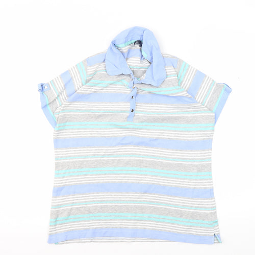Isle Women's Blue Striped Polo L Short Sleeve Top