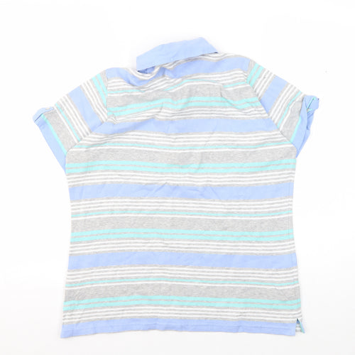 Isle Women's Blue Striped Polo L Short Sleeve Top