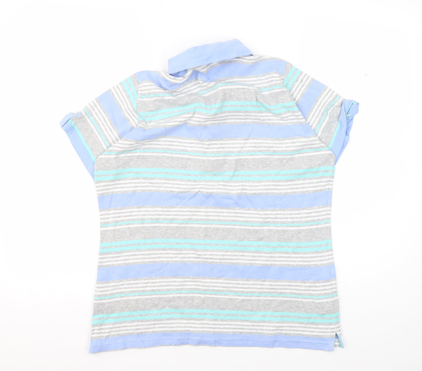 Isle Women's Blue Striped Polo L Short Sleeve Top