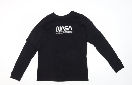 Marks and Spencer Boys Black NASA Graphic Long Sleeve T-Shirt 11-12 Years