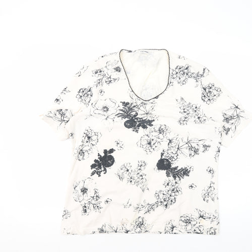 Gerry Weber Women's White Floral T-Shirt V-Neck Size 16