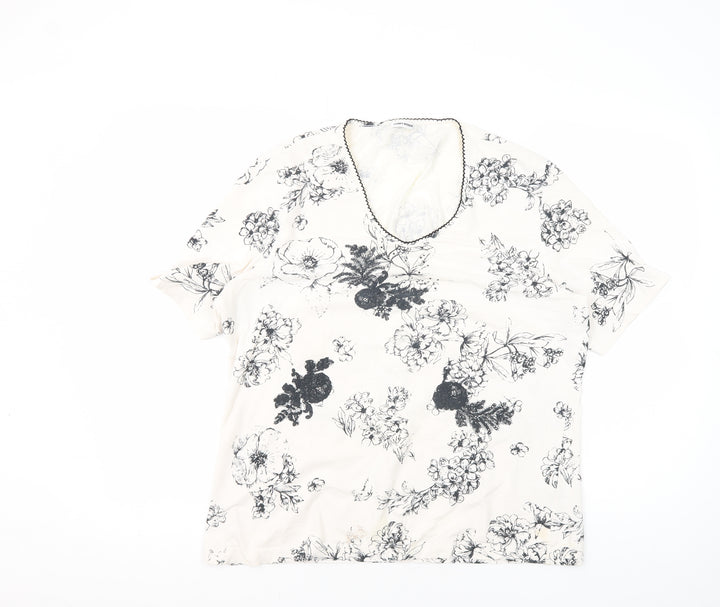 Gerry Weber Women's White Floral T-Shirt V-Neck Size 16