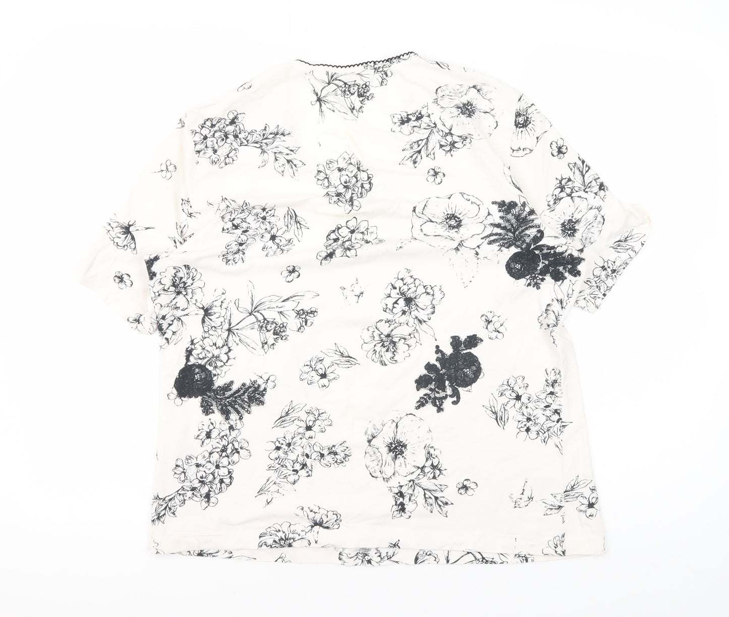 Gerry Weber Women's White Floral T-Shirt V-Neck Size 16