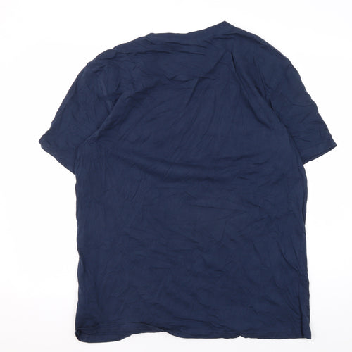 Kandor Men's Large Blue Cotton T-Shirt, Crew Neck