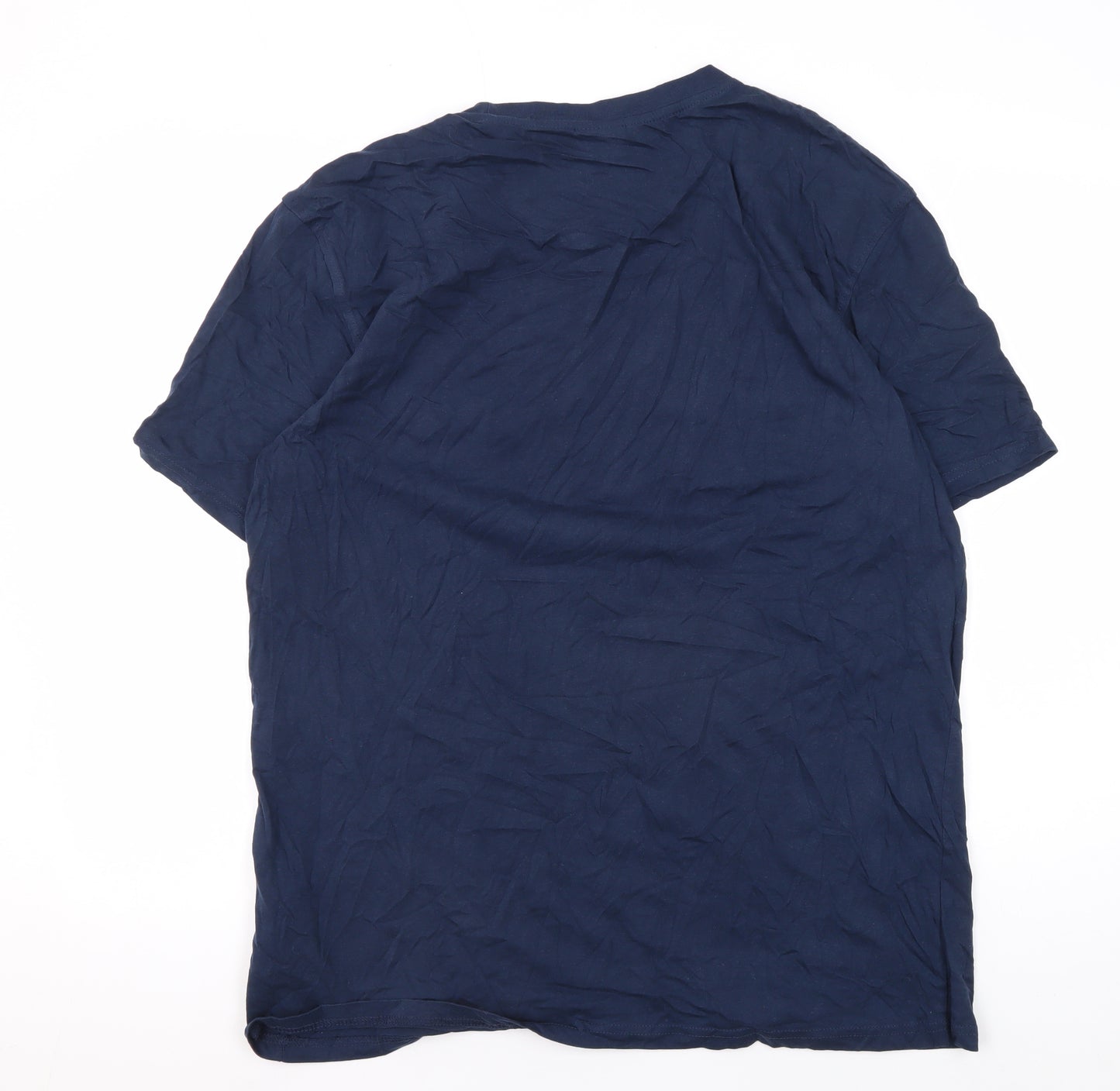 Kandor Men's Large Blue Cotton T-Shirt, Crew Neck