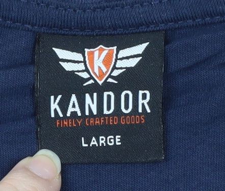 Kandor Men's Large Blue Cotton T-Shirt, Crew Neck