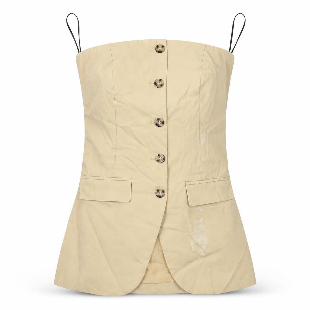 Front view of H&M Women's Beige Button-Up Sleeveless Top XS