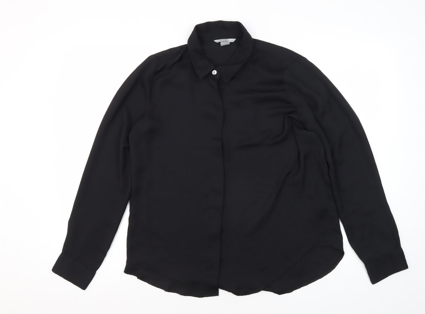 H&M Women's Black Button-Up Shirt, Size 12, Long Sleeve