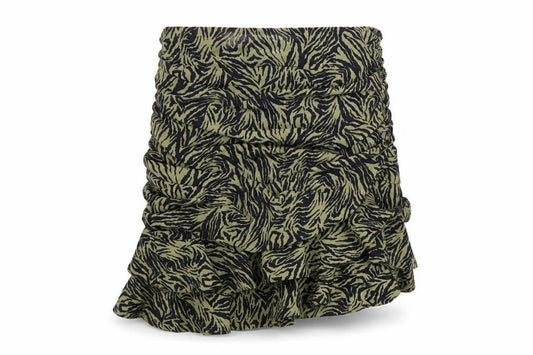 Front view of IVIVI Women's Tulip Skirt, Black & Green, size L