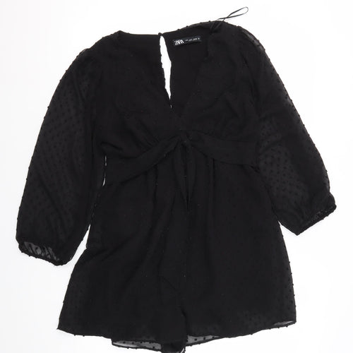 Zara Women's Black Playsuit, Size 8 - Stylish V-Neck Party