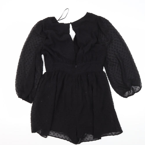 Zara Women's Black Playsuit, Size 8 - Stylish V-Neck Party