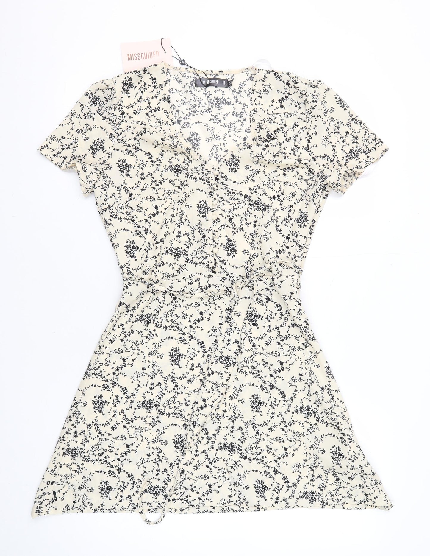 Missguided Women's Ivory Floral Wrap Dress Size 6